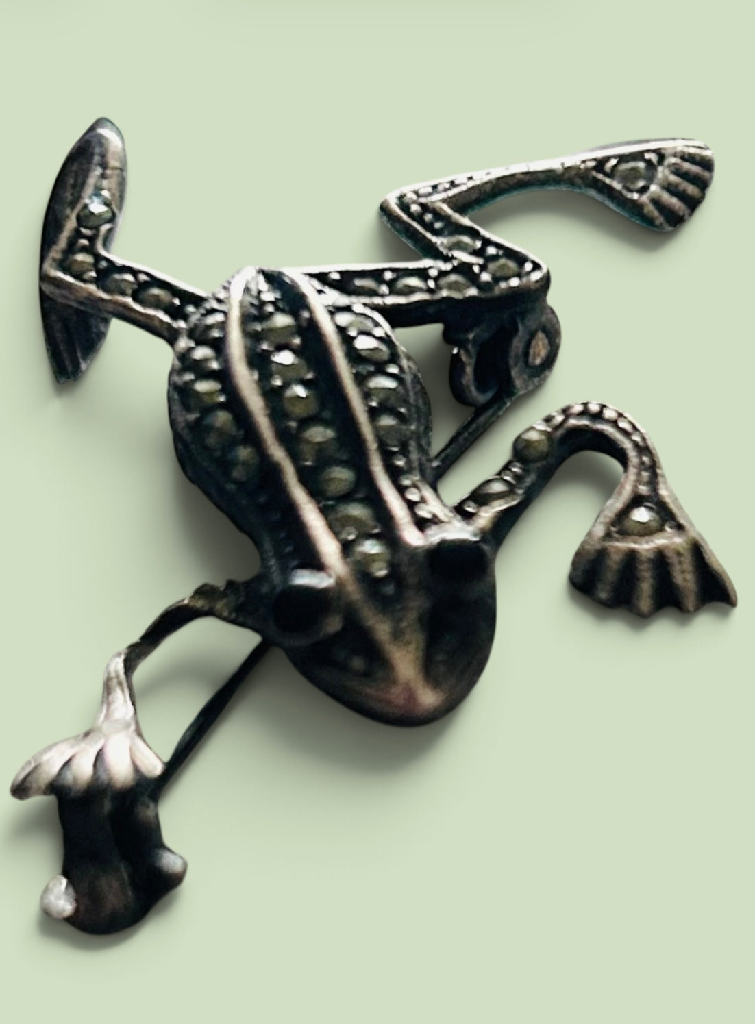 Vintage 925 Sterling Silver Marcasite Frog Brooch