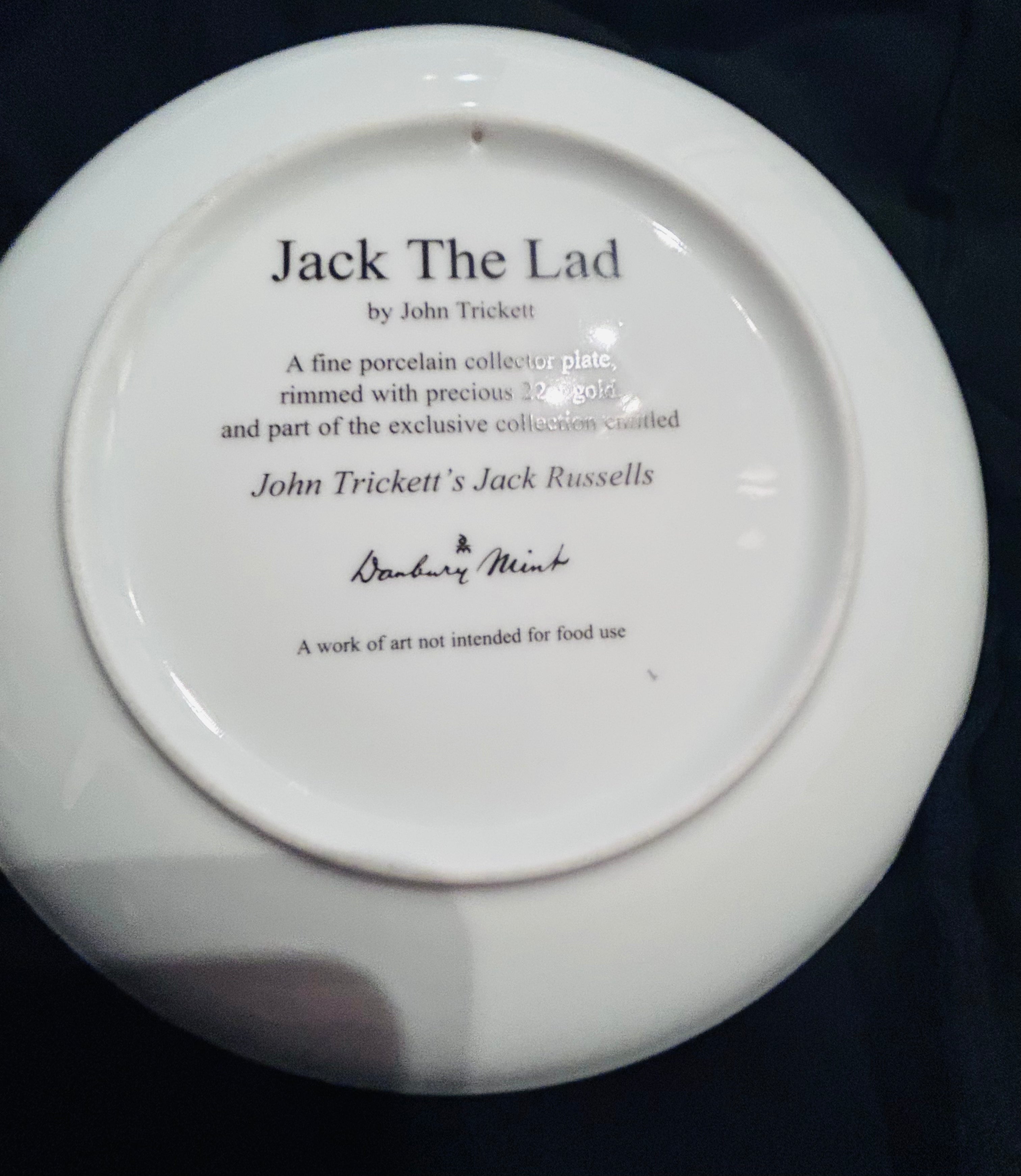 Danbury Mint John Trickett Jack The Lad Jack Russell Fine Porcelain Collector Plate 22ct Gold