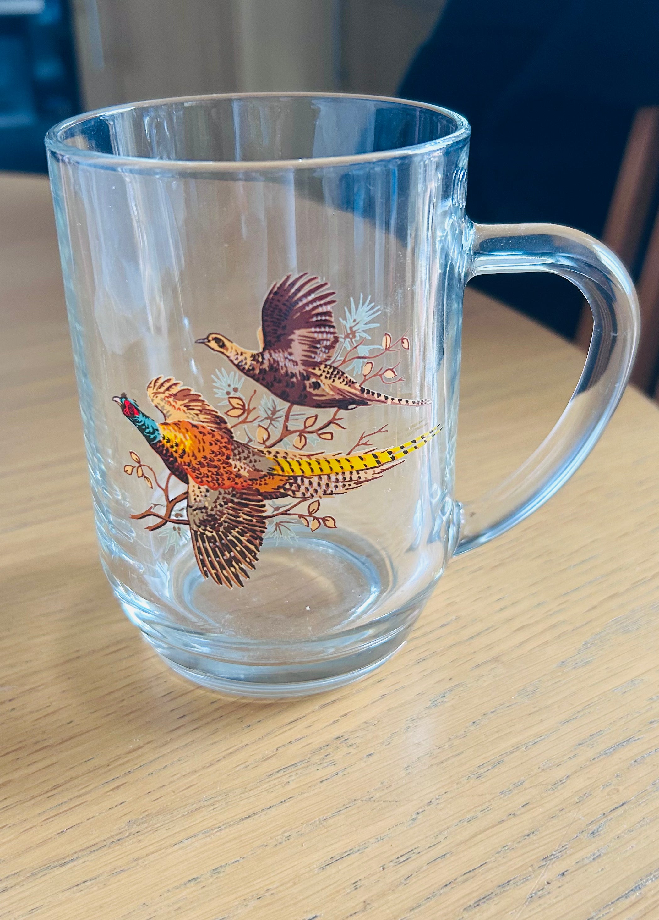 Vintage Pheasant Game Bird Glass Mug Country Sporting Hunting Drinking Tankard