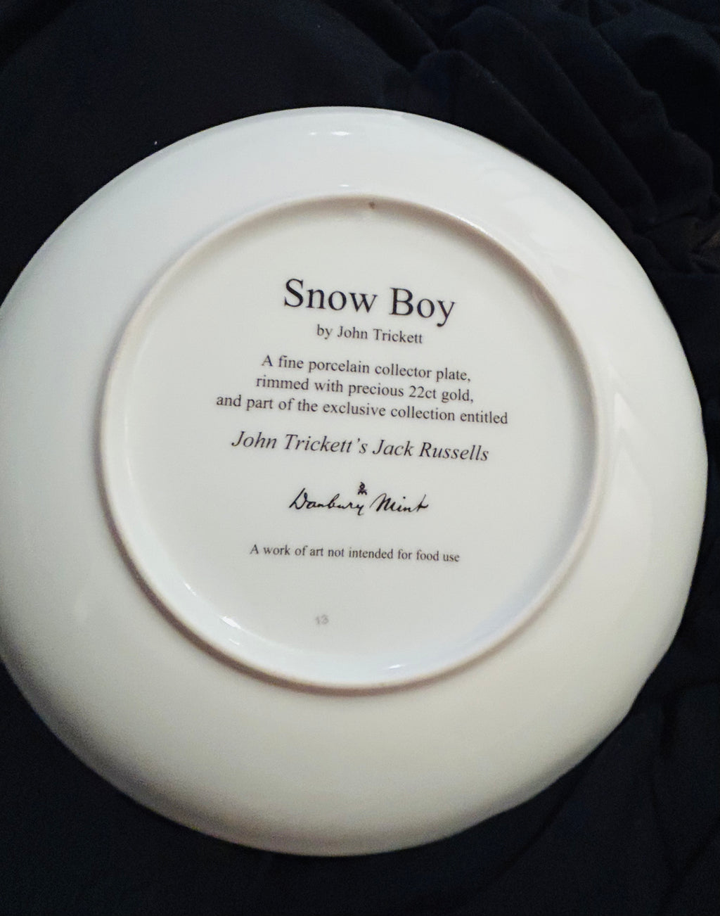 Danbury Mint Snow Boy John Trickett Jack Russell Porcelain Collector Plate 22ct Gold