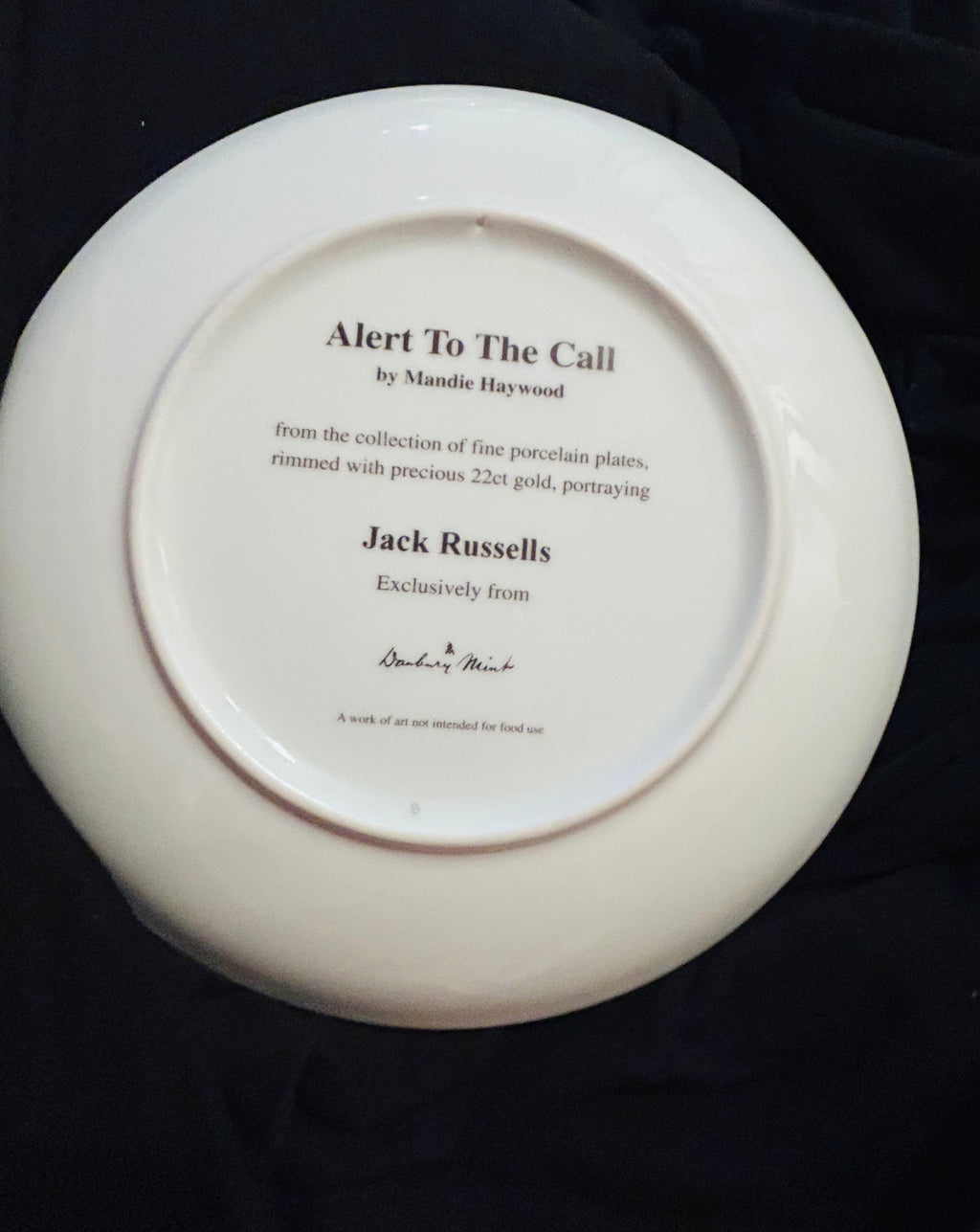 Danbury Mint Alert To The Call Mandie Haywood Jack Russell Porcelain Plate 22ct Gold