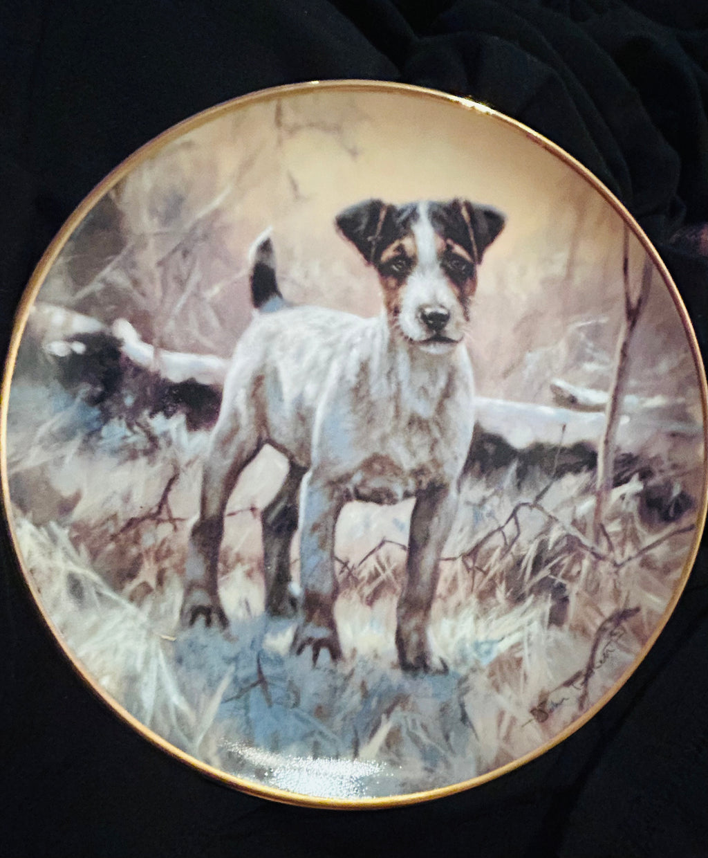 Danbury Mint Snow Boy John Trickett Jack Russell Porcelain Collector Plate 22ct Gold