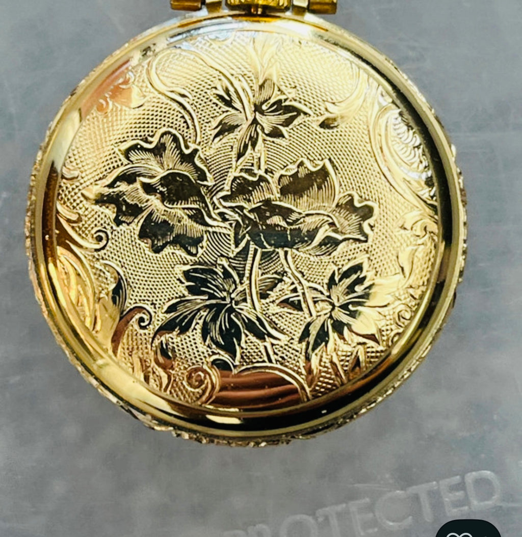Vintage Ingersoll Swiss Made Mechanical Pendant Fob Watch 1970s Ornate Gilt Roman Numerals