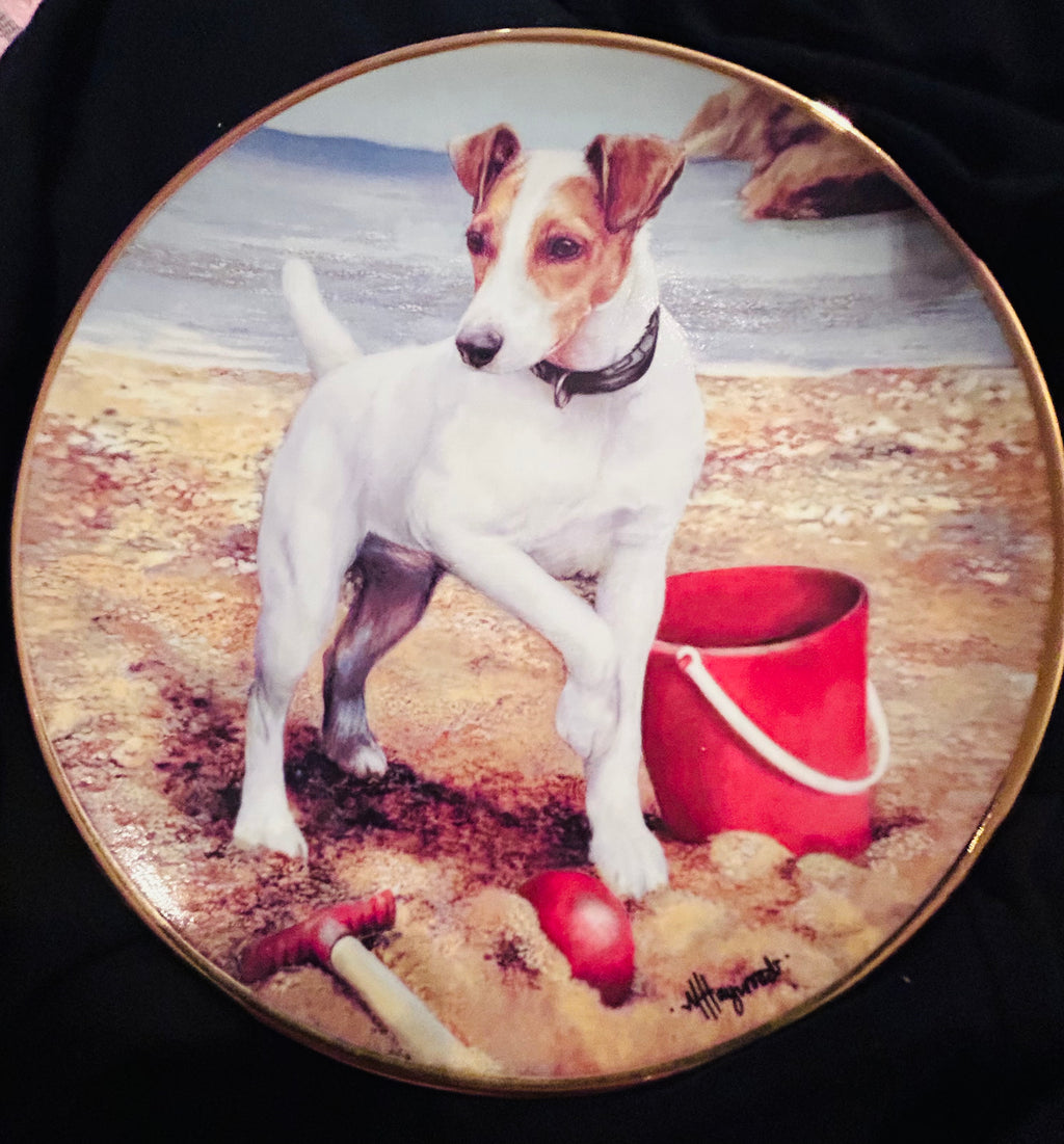 Danbury Mint Beach Boy Mandie Haywood Jack Russell Porcelain Collector Plate 22ct Gold