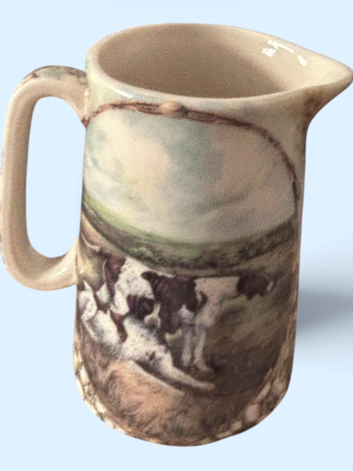 Vintage Pointer Dog Milk and Cream Jug Pair Brown and White Hunting Dog Design