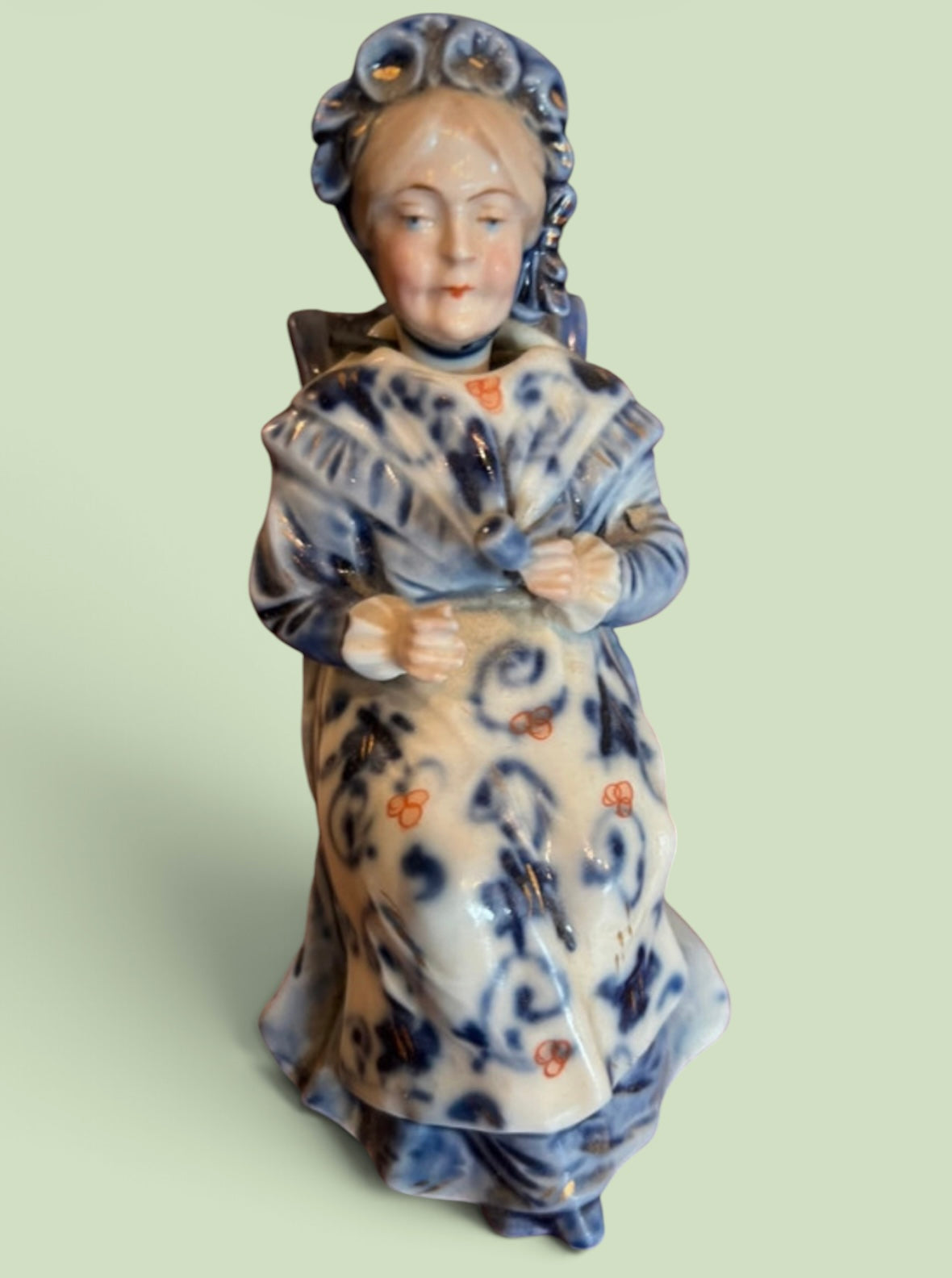 Vintage Porcelain Pipe Smoking Lady Figurine Detachable Head Stopper 7614 K