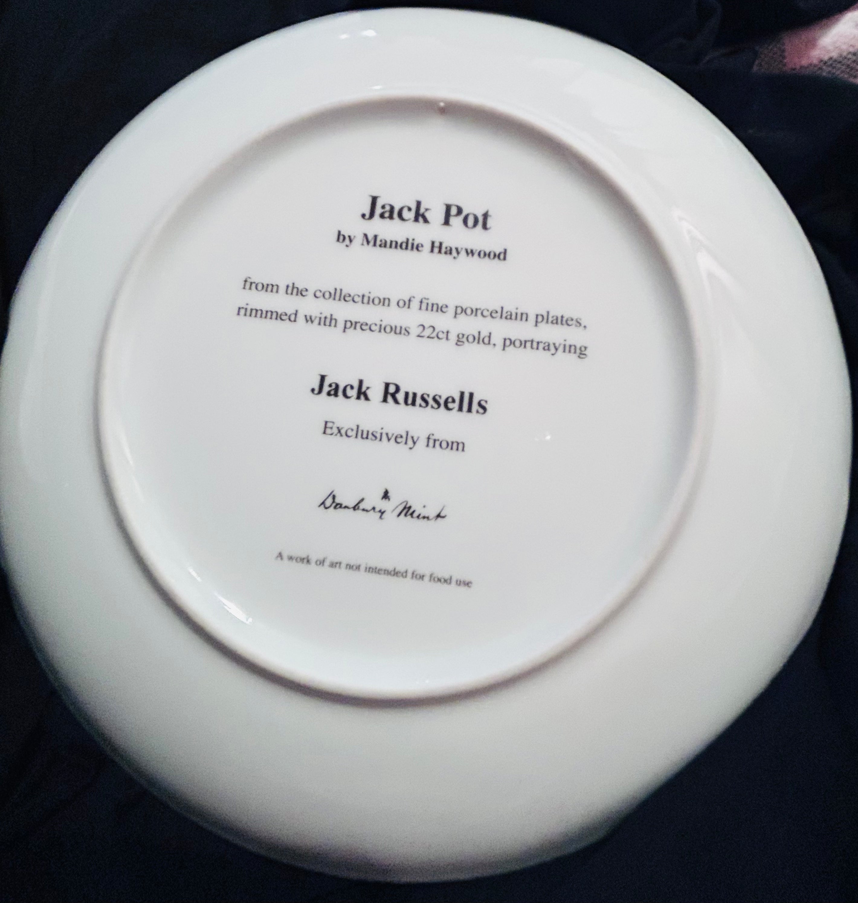 Danbury Mint Jack Pot Mandie Haywood Jack Russell Porcelain Collector Plate 22ct Gold