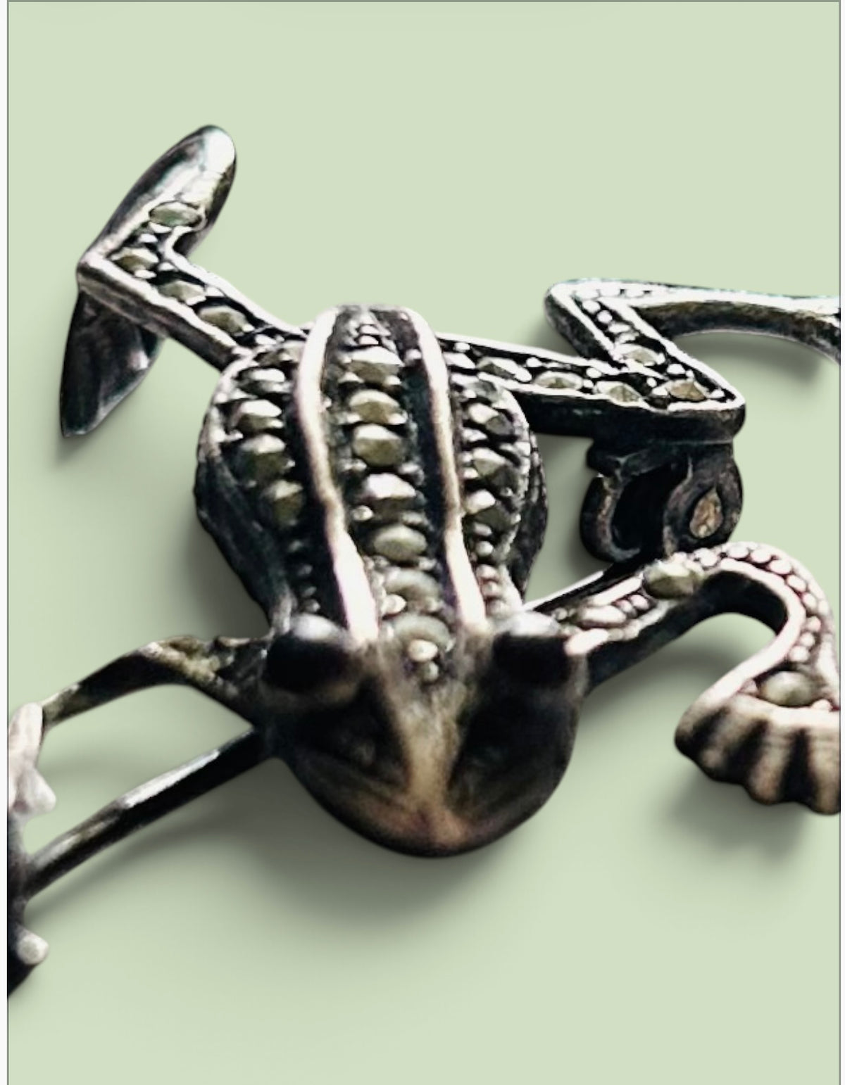 Vintage 925 Sterling Silver Marcasite Frog Brooch