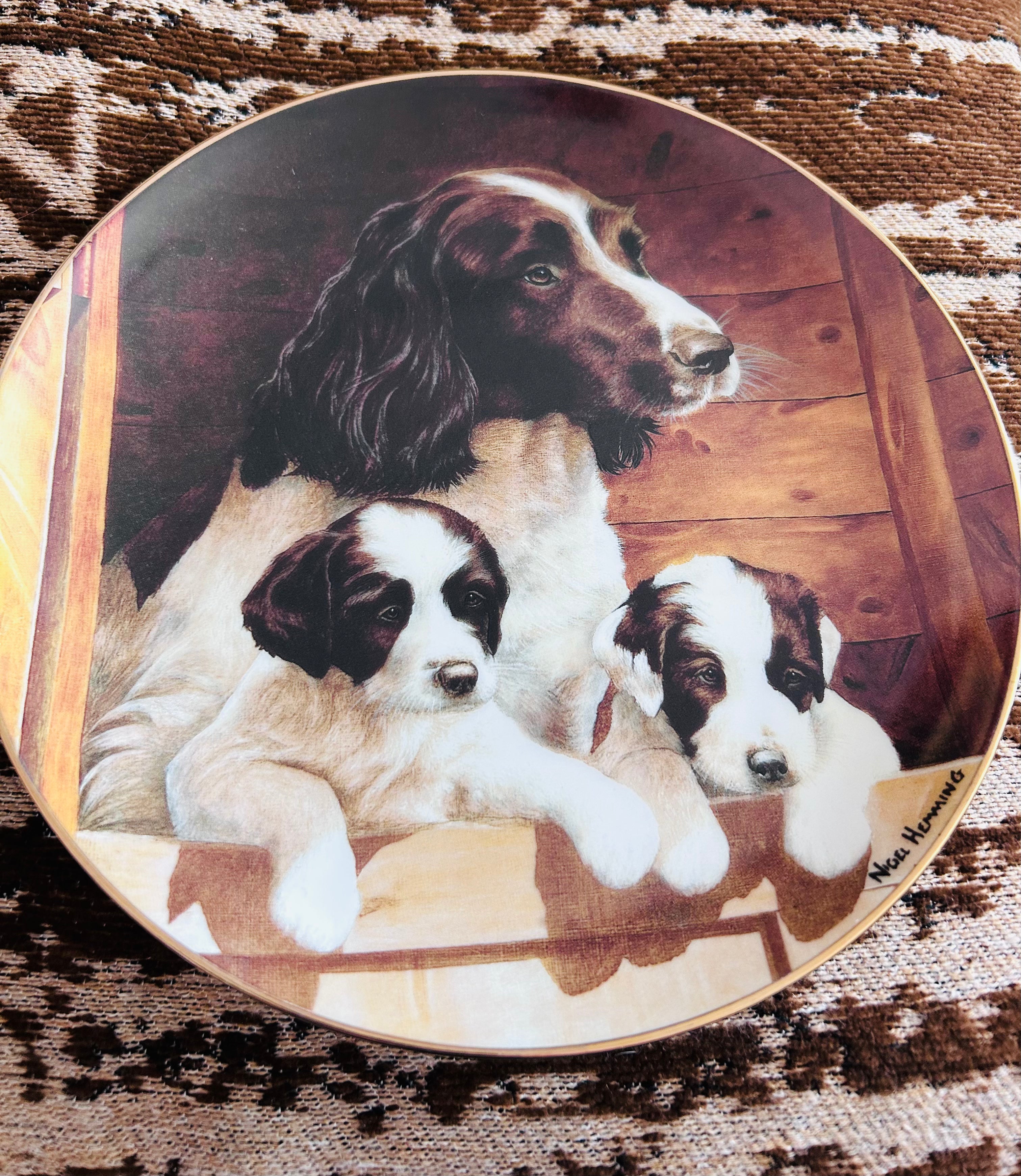 Nigel Hemming Mother’s Pride Springer Spaniel Puppies Franklin Mint Limited Edition Plate