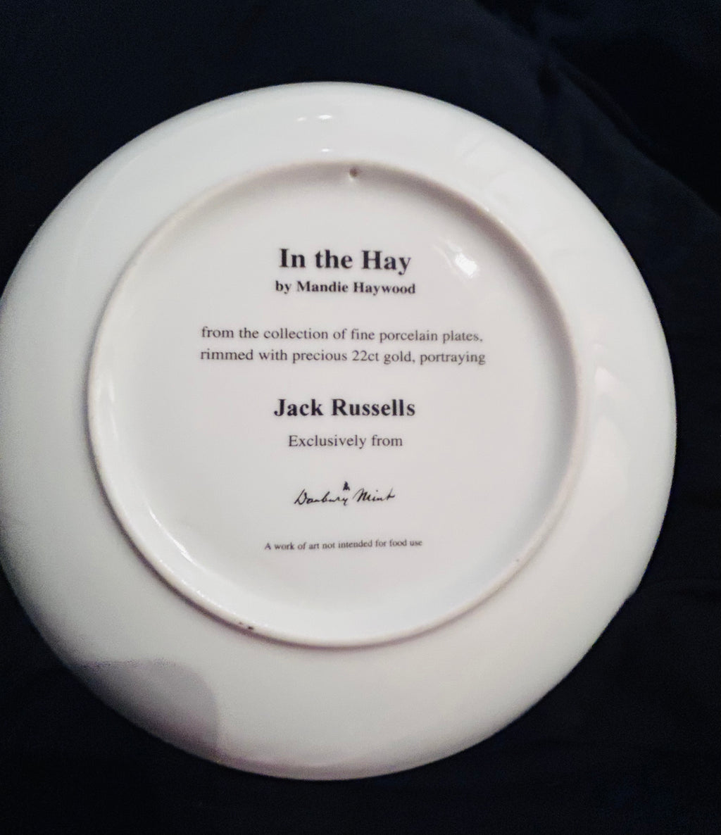 Danbury Mint In the Hay Mandie Haywood Jack Russell Porcelain Collector Plate 22ct Gold