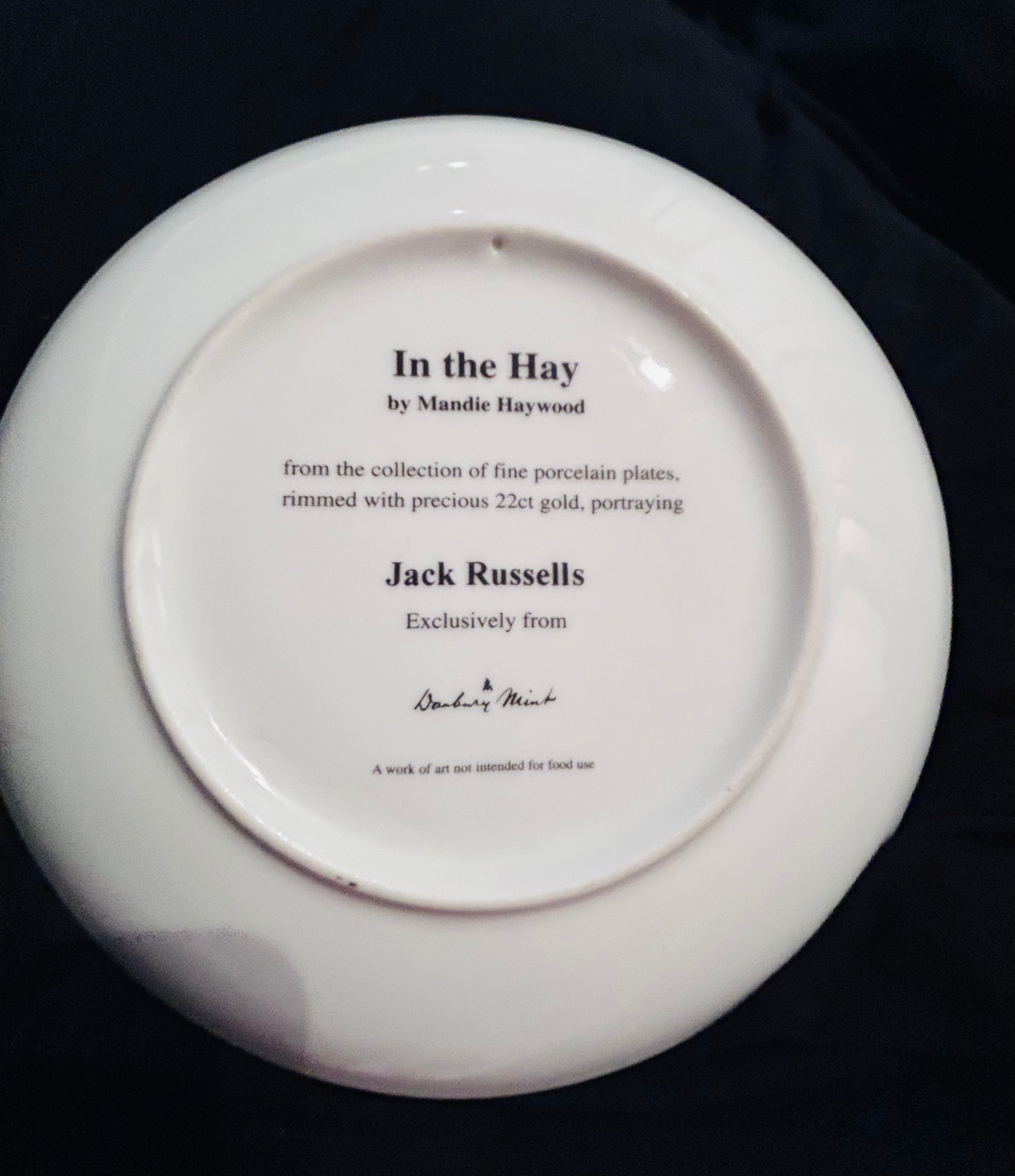 Danbury Mint In the Hay Mandie Haywood Jack Russell Porcelain Collector Plate 22ct Gold
