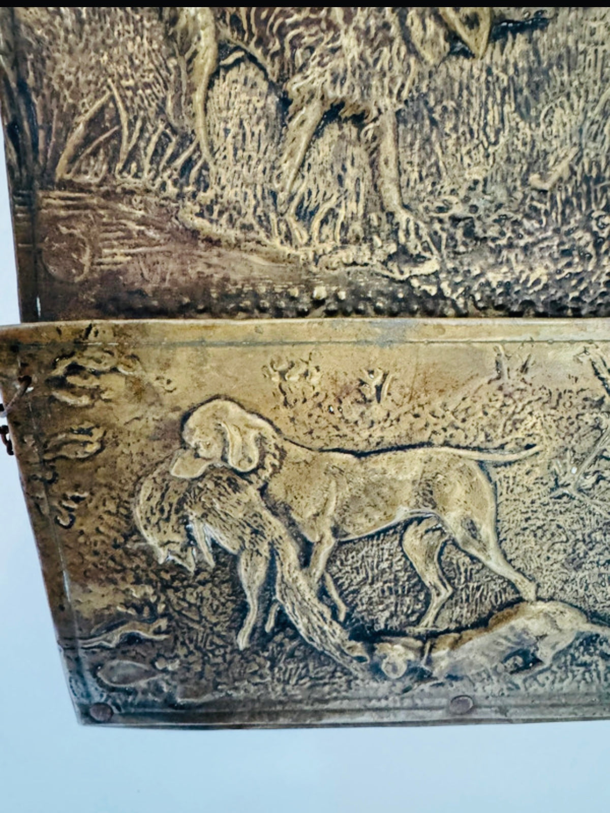 Vintage Embossed Brass Hunting Dog Letter Rack Wall Hanging Country Sporting Decor