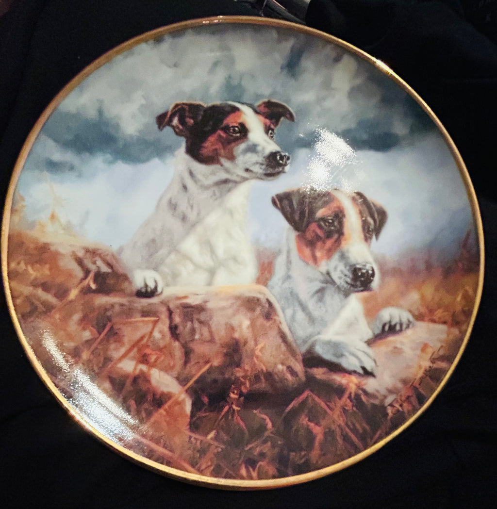 Danbury Mint Bright and Breezy John Trickett Jack Russell Porcelain Collector Plate 22ct Gold