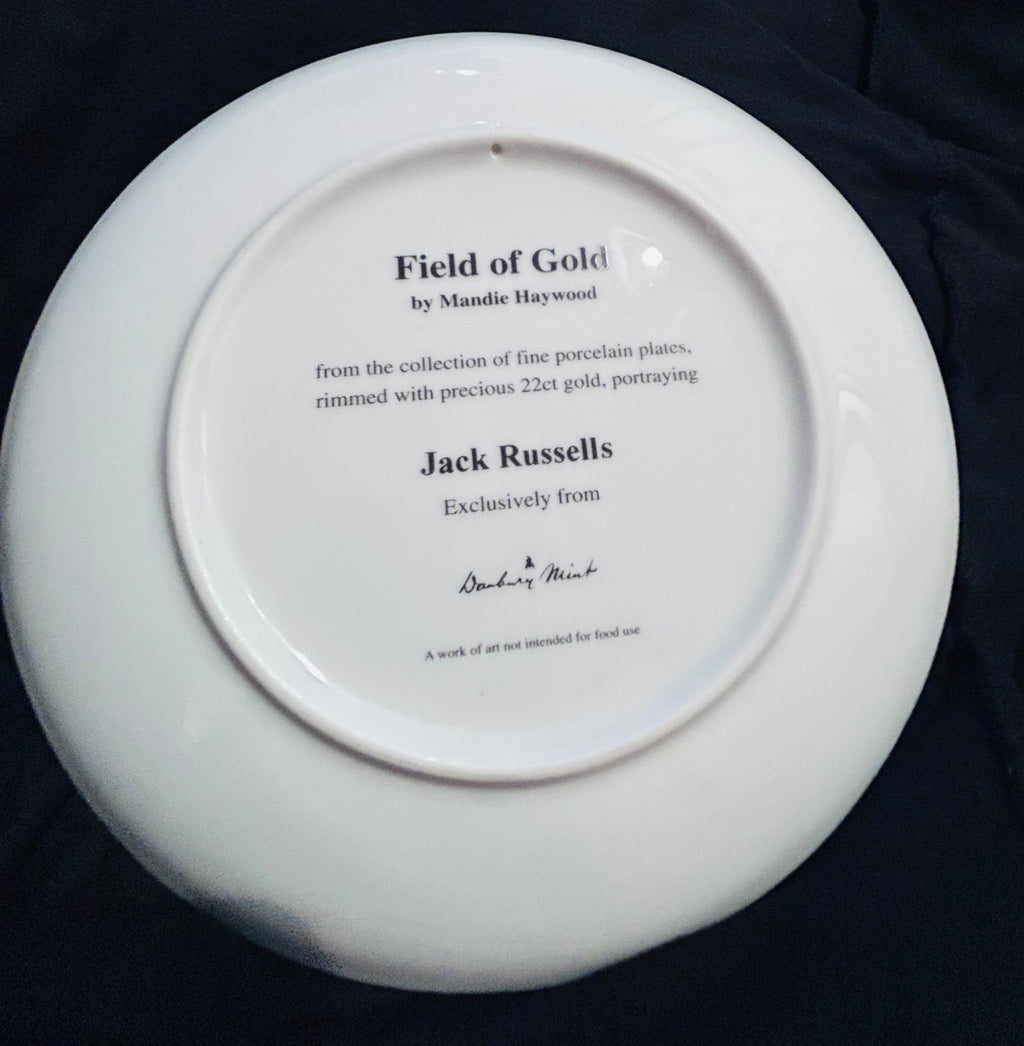 Danbury Mint Field of Gold Mandie Haywood Jack Russell Porcelain Collector Plate 22ct Gold
