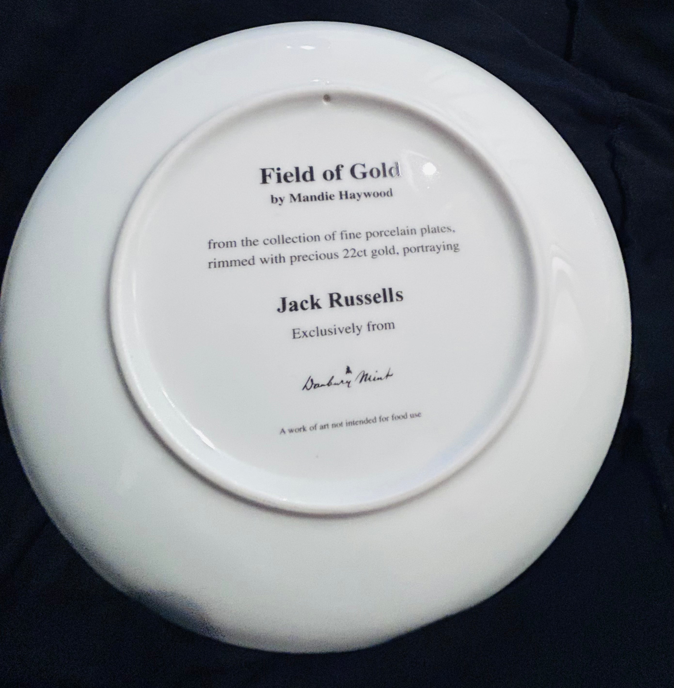 Danbury Mint Field of Gold Mandie Haywood Jack Russell Porcelain Collector Plate 22ct Gold