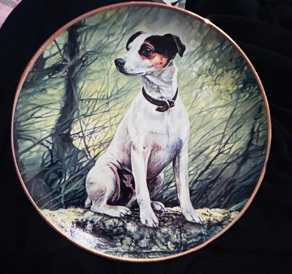 Danbury Mint Alert To The Call Mandie Haywood Jack Russell Porcelain Plate 22ct Gold