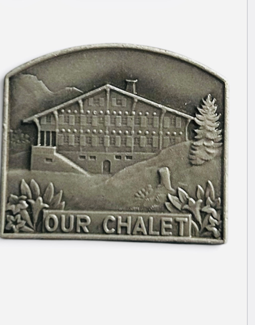 Rare vintage 1950s Our Chalet Girl Guides WAGGGS Switzerland pin badge