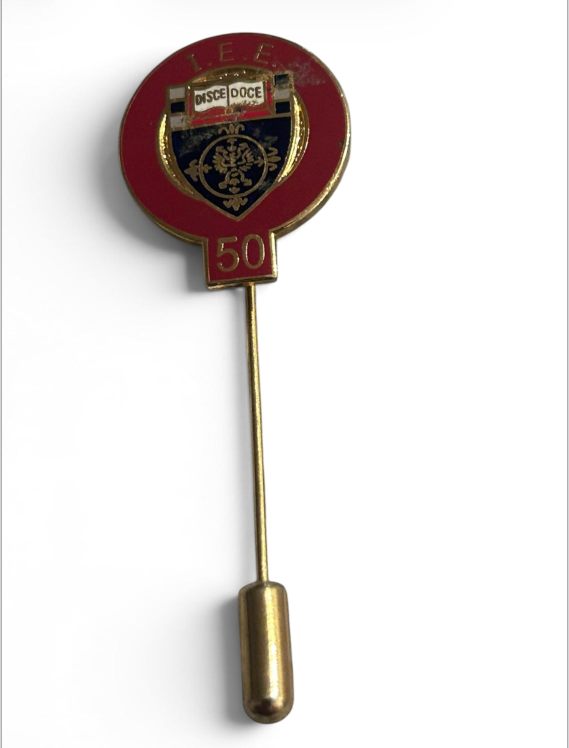 Vintage IEE 50 Year Institution of Electrical Engineers Enamel Stick Pin Badge