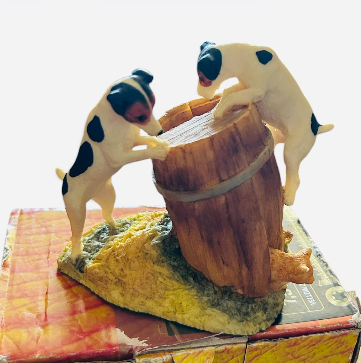 Vintage 1982 Aynsley Mastercraft Jack Russell Dogs & Barrel Figurine