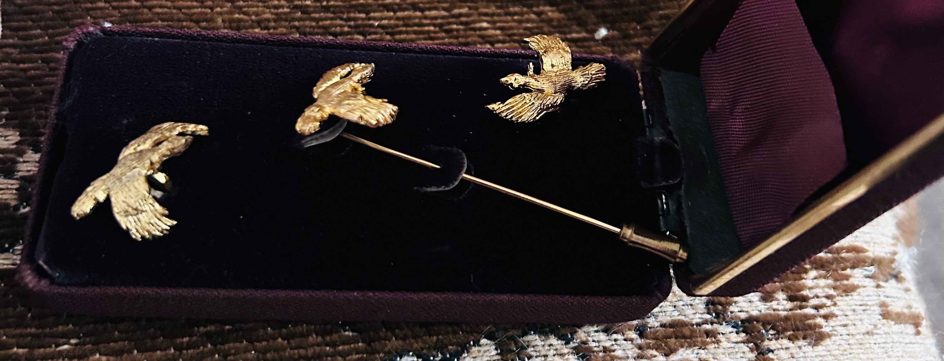 Vintage 1960s Flying Game Bird Cufflinks & Stick Pin Boxed Set Pat 2920363