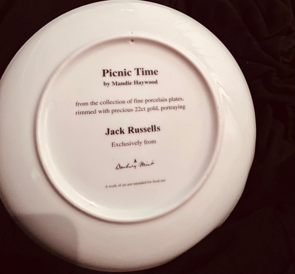 Danbury Mint Picnic Time Mandie Haywood Jack Russell Porcelain Collector Plate 22ct Gold