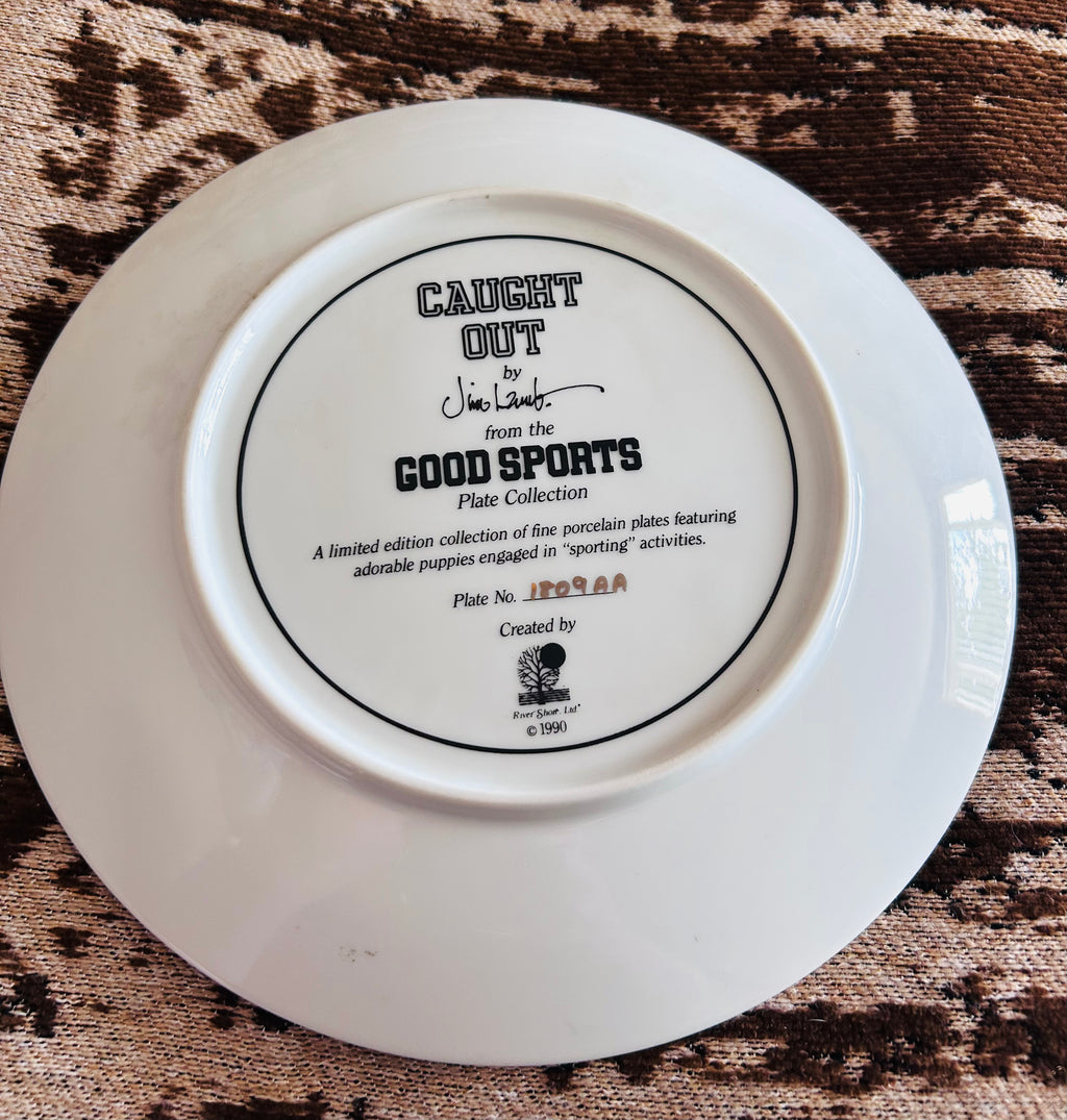 James Lamb Caught Out Good Sports 1990 Springer Spaniel Puppy Cricket Plate