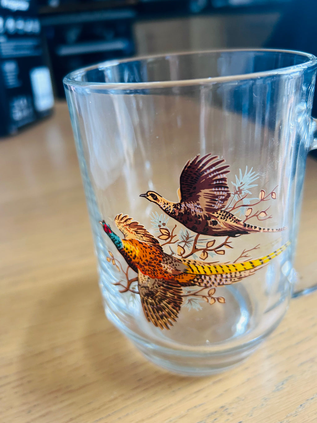 Vintage Pheasant Game Bird Glass Mug Country Sporting Hunting Drinking Tankard