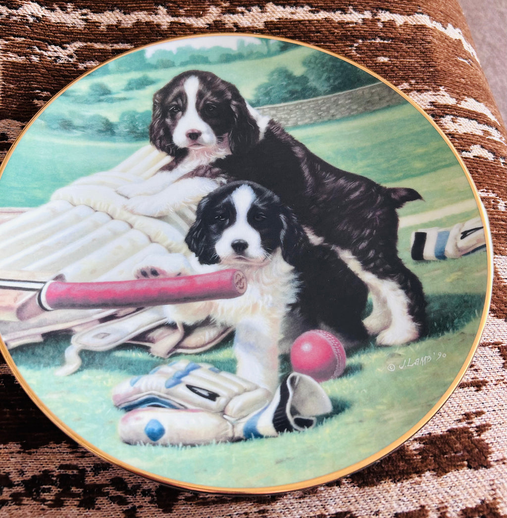 James Lamb Caught Out Good Sports 1990 Springer Spaniel Puppy Cricket Plate