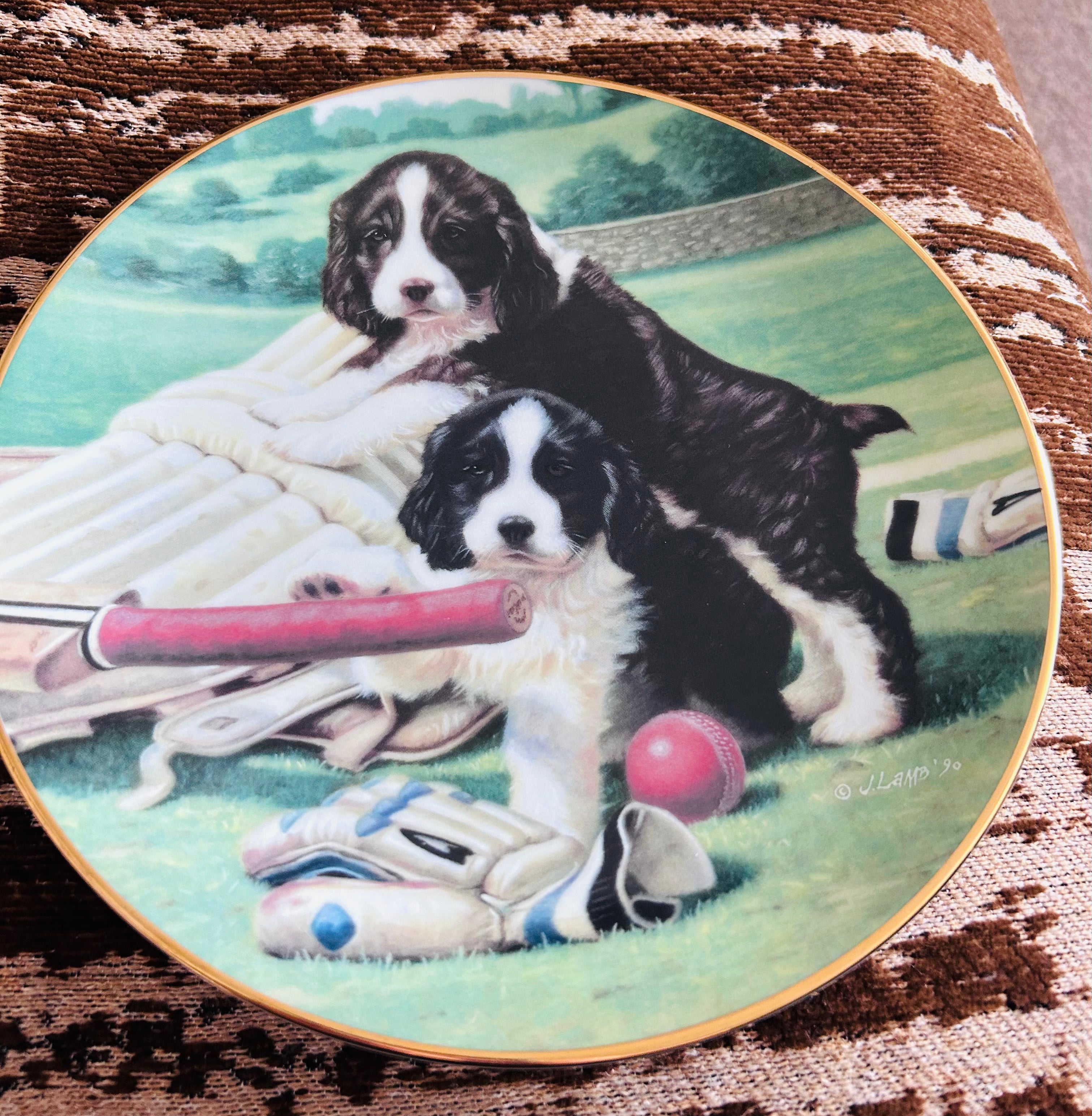 James Lamb Caught Out Good Sports 1990 Springer Spaniel Puppy Cricket Plate