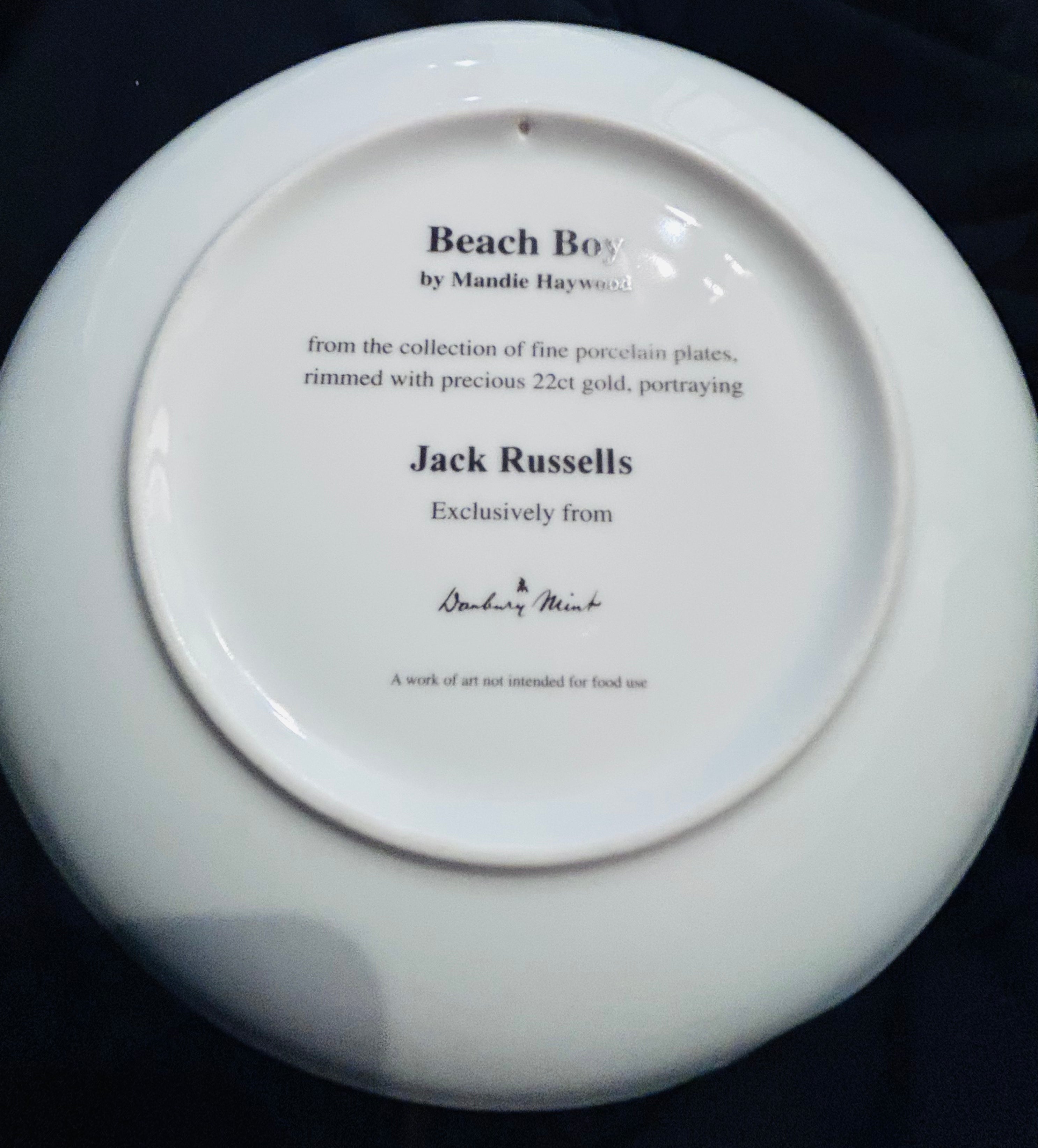 Danbury Mint Beach Boy Mandie Haywood Jack Russell Porcelain Collector Plate 22ct Gold