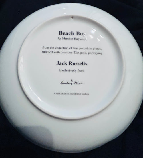 Danbury Mint Beach Boy Mandie Haywood Jack Russell Porcelain Collector Plate 22ct Gold