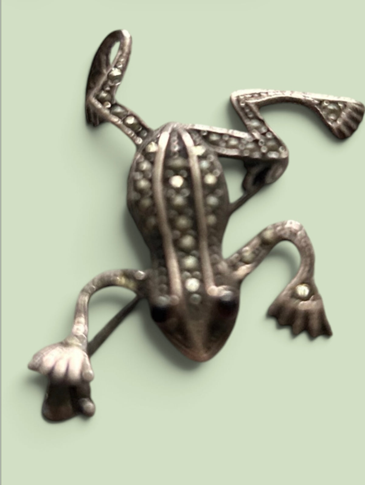 Vintage 925 Sterling Silver Marcasite Frog Brooch
