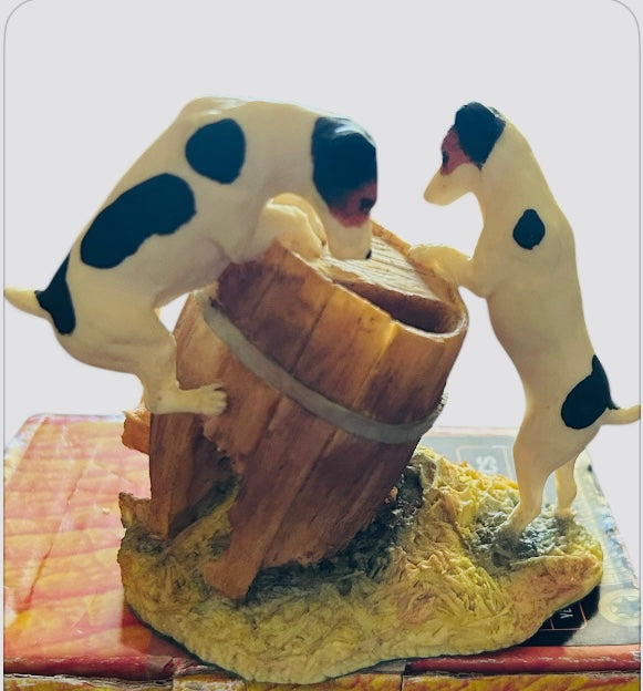 Vintage 1982 Aynsley Mastercraft Jack Russell Dogs & Barrel Figurine