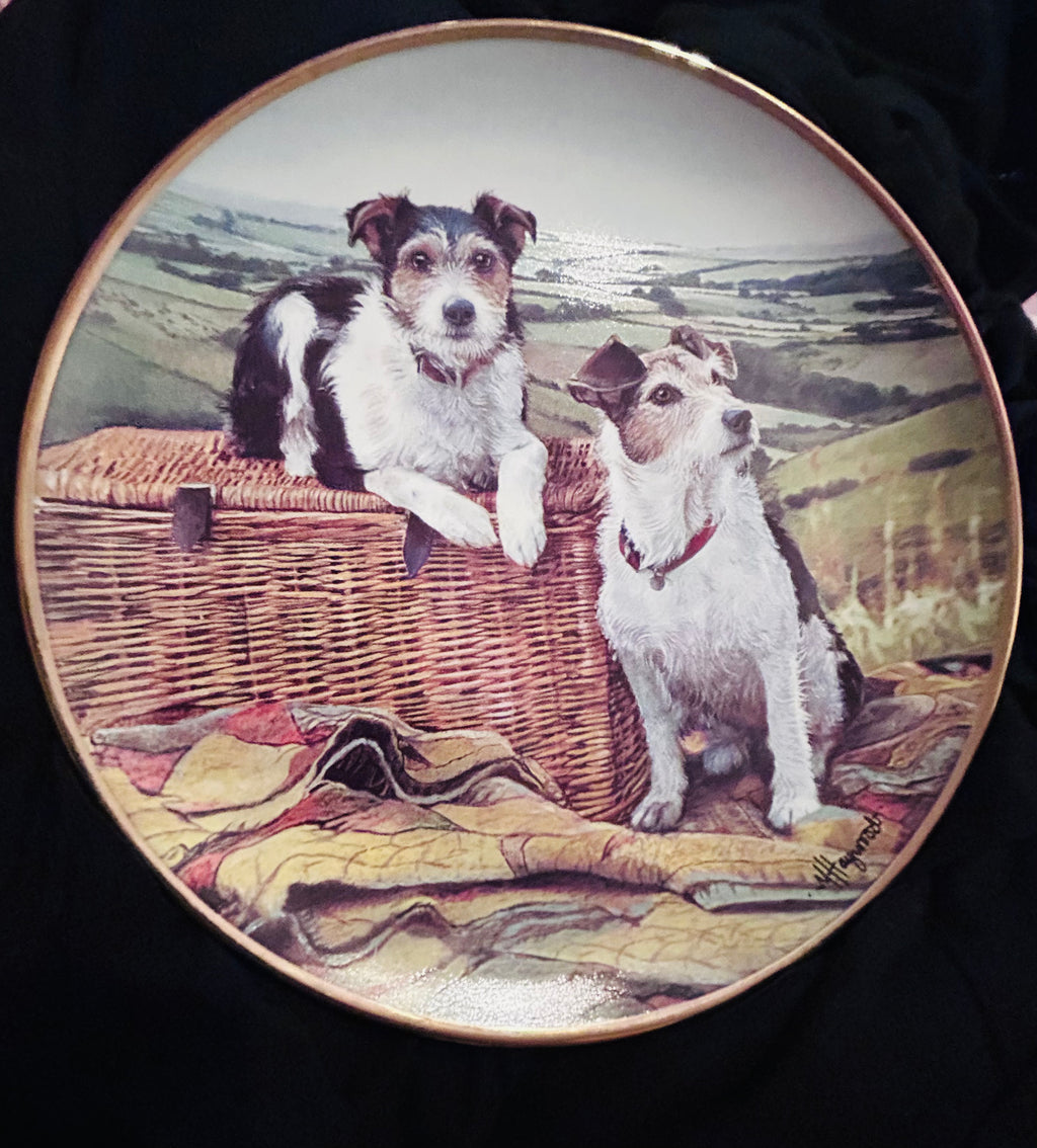Danbury Mint Picnic Time Mandie Haywood Jack Russell Porcelain Collector Plate 22ct Gold