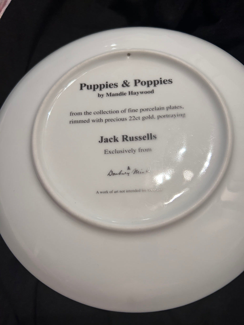 Danbury Mint Puppies & Poppies Mandie Haywood Jack Russell Porcelain Plate 22ct Gold