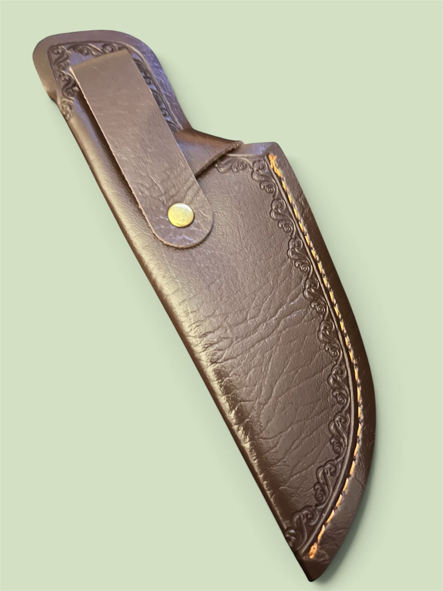 Vintage Style Brown Faux Leather Knife Sheath Floral Embossed Belt Holster