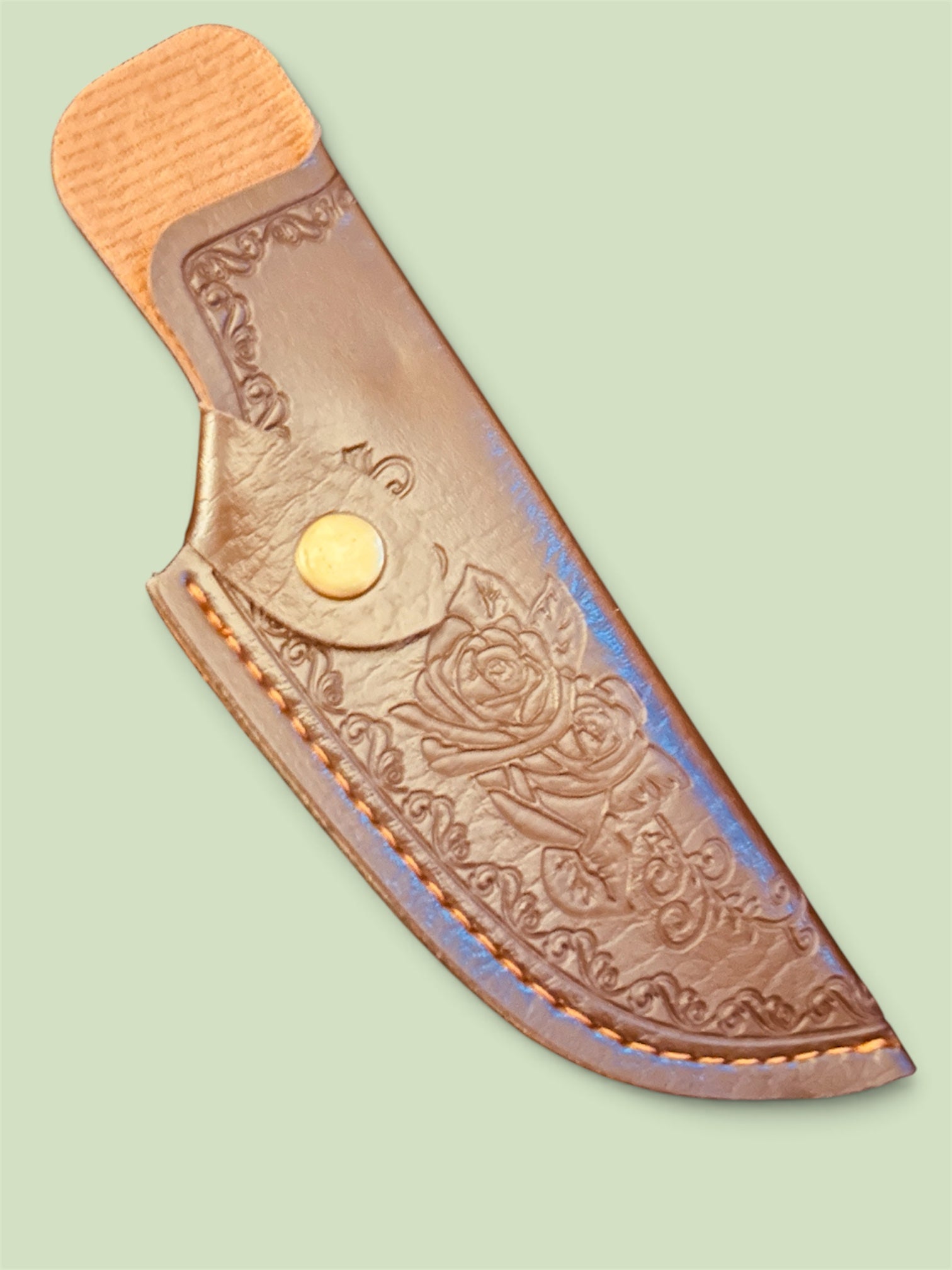 Vintage Style Brown Faux Leather Knife Sheath Floral Embossed Belt Holster