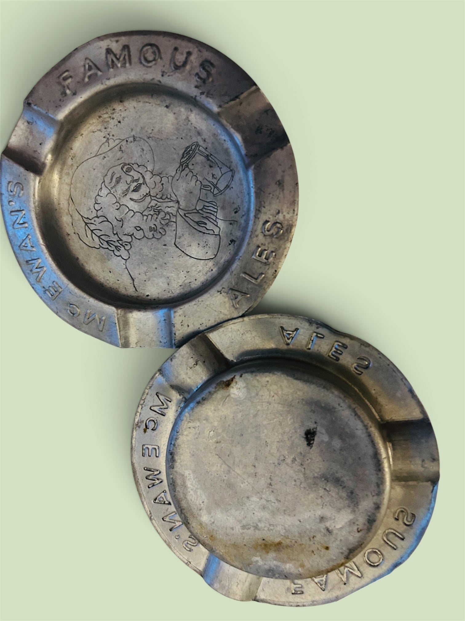 Vintage McEwan’s Famous Ales Advertising Metal Ashtray Breweriana Pub Collectable x 2 Pack