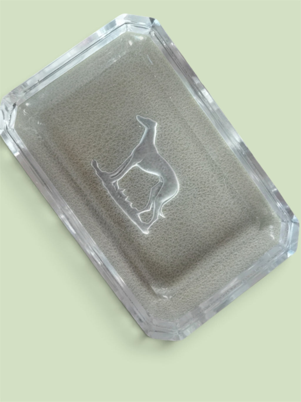 Vintage Glass Greyhound Dog Trinket Dish Ashtray Etched Design