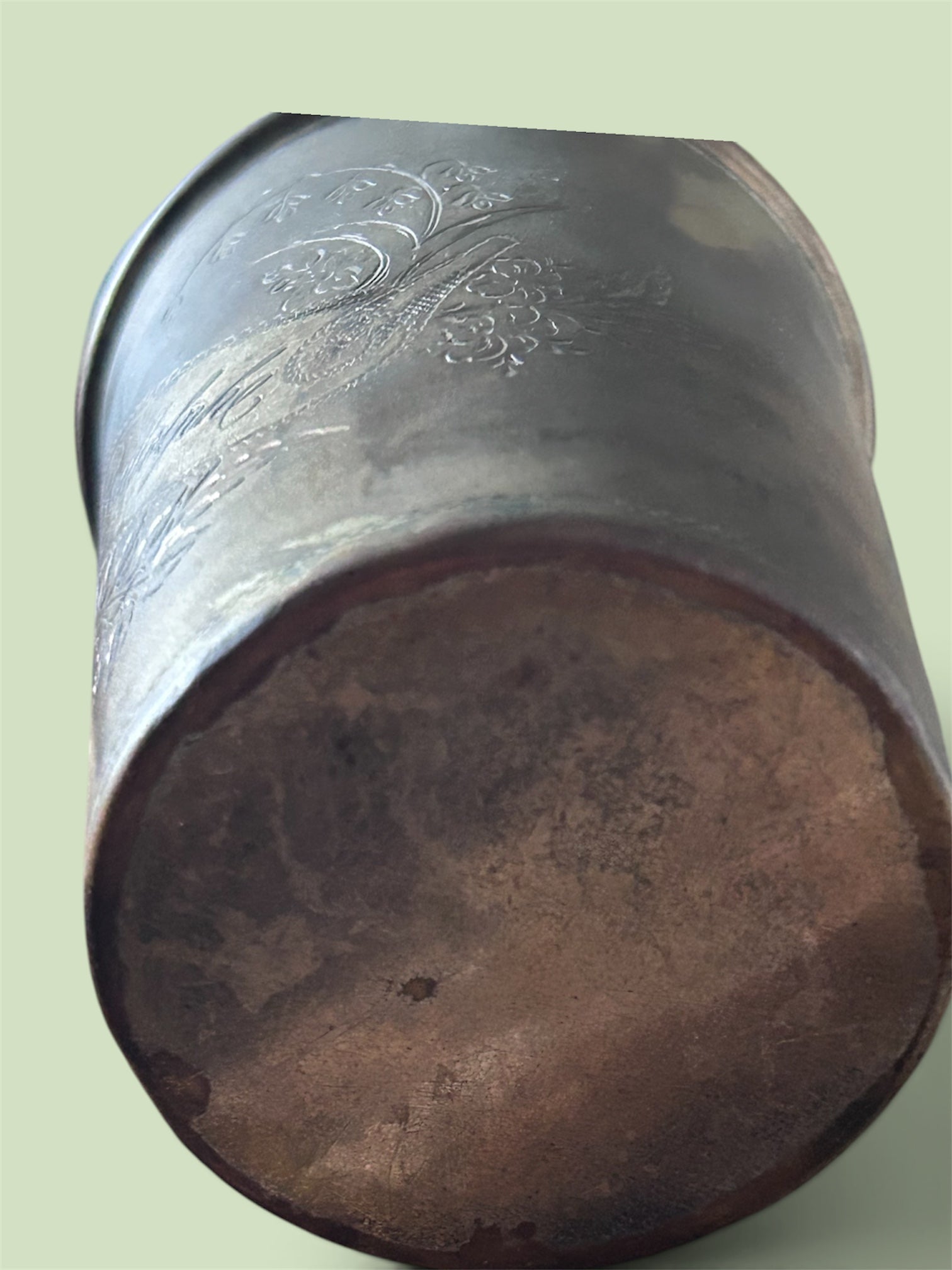 Antique Rudolphe Engraved Silver Plated Copper Beaker Floral Victorian Edwardian Cup