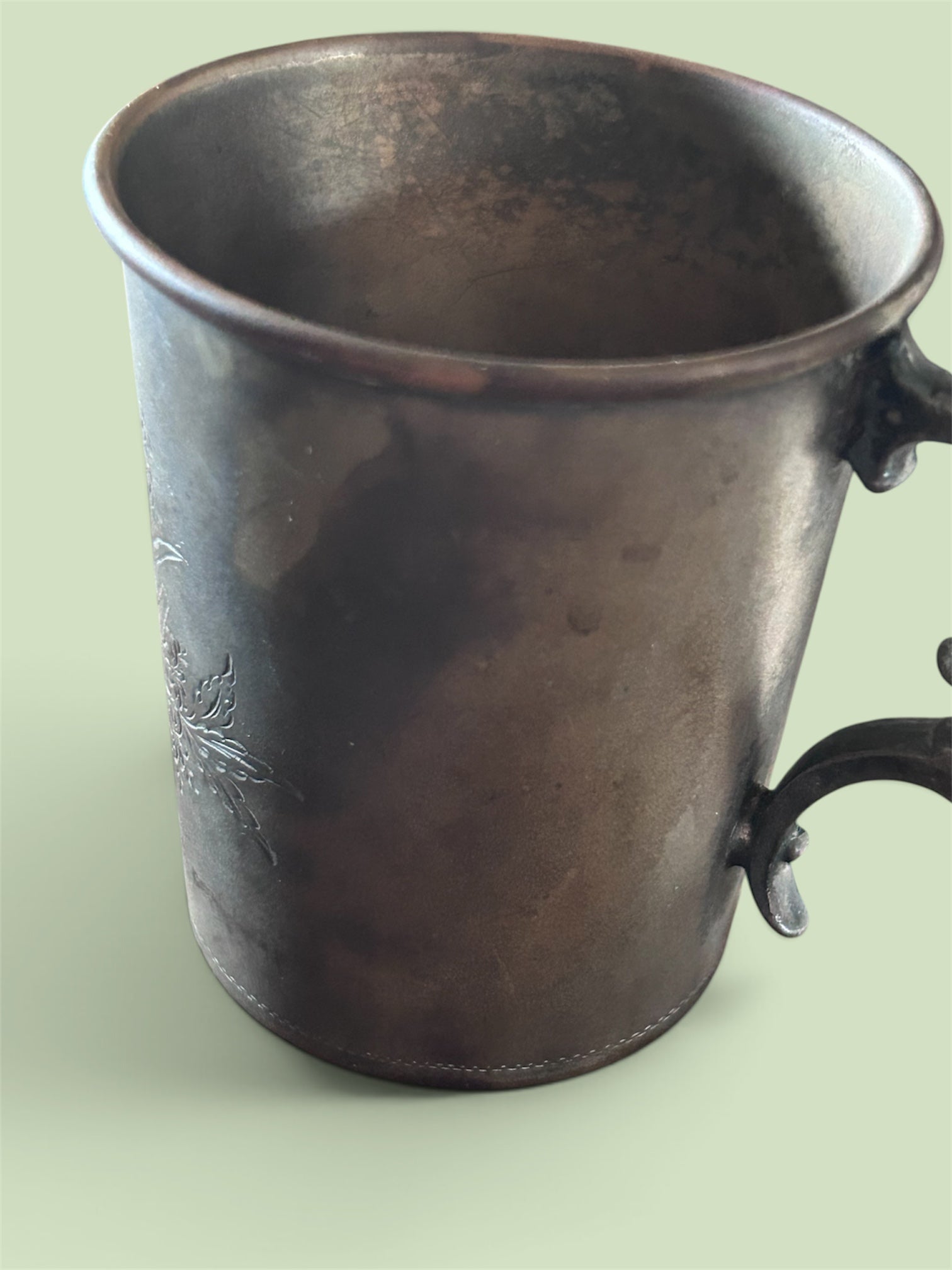 Antique Rudolphe Engraved Silver Plated Copper Beaker Floral Victorian Edwardian Cup
