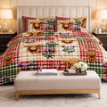 Highland Cow & Stag Tartan Duvet Cover Bedding Set Scottish Country Design